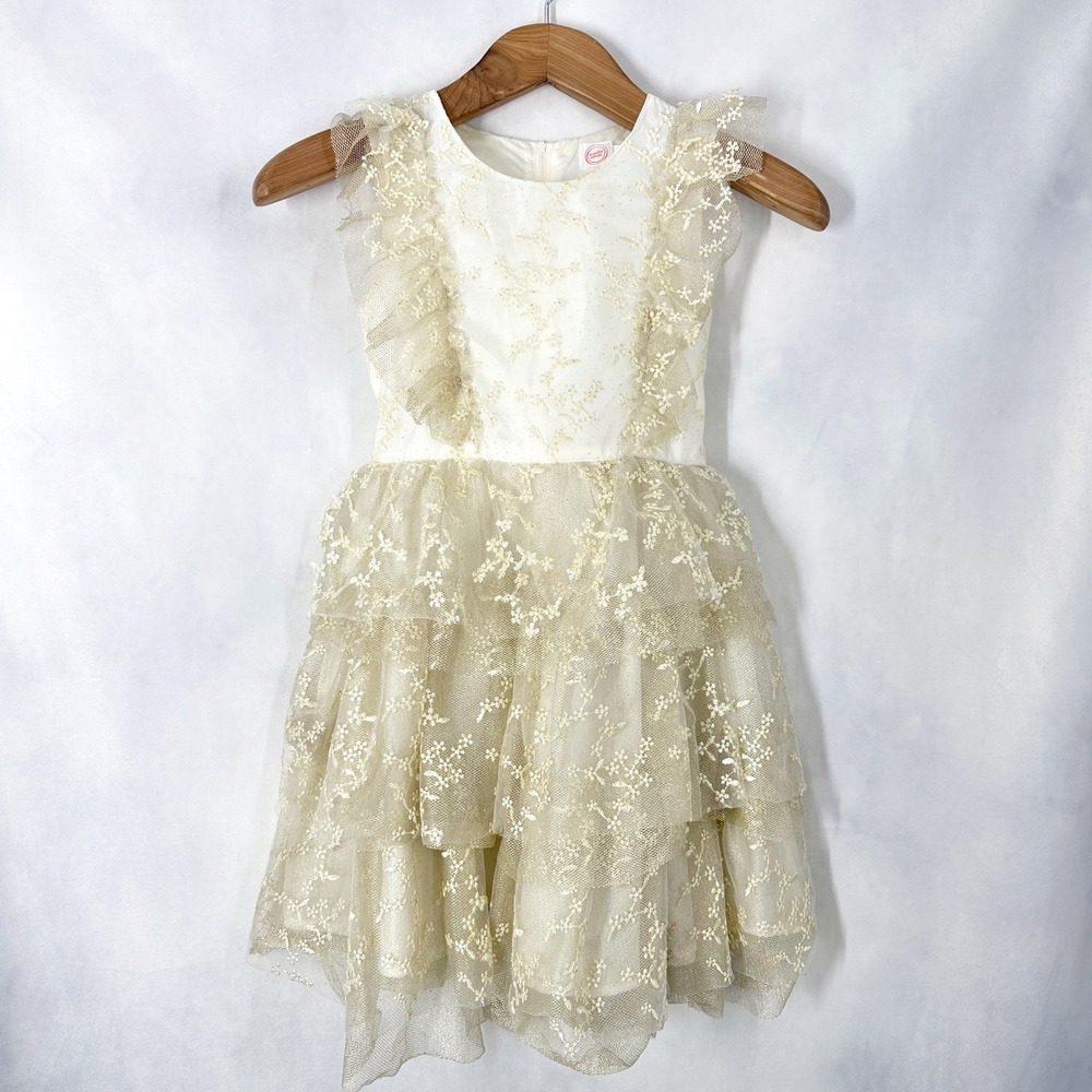 Wonder Nation Tulle Floral Gold Ivory Sleeveless Tiered Dress Girls' Size 8